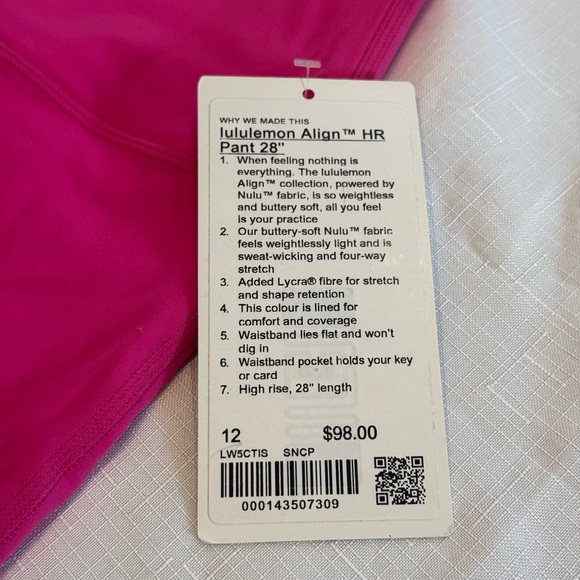 Lululemon Align HR Pant 28” Size 12 NWT Sonic Pink - Picture 3 of 4